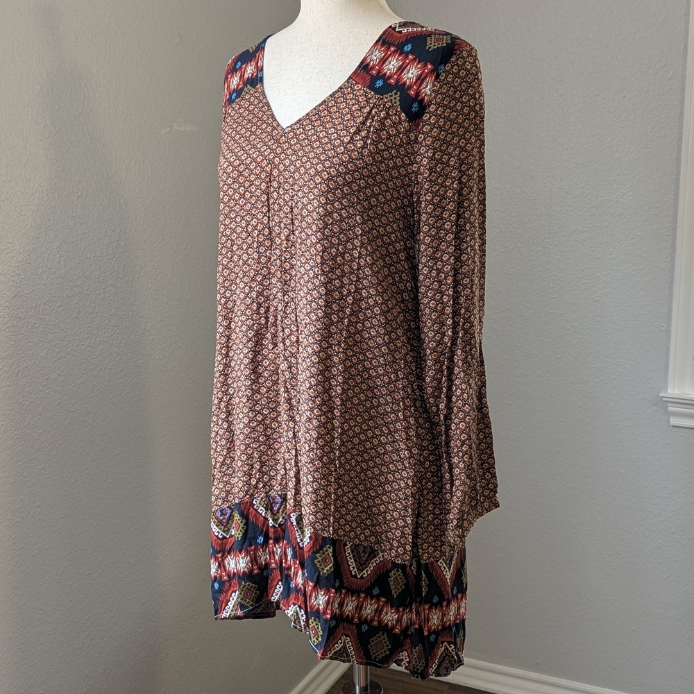 Umgee Boho Southwestern Aztec Mini Dress Women’s Small Long Sleeve Tribal Print